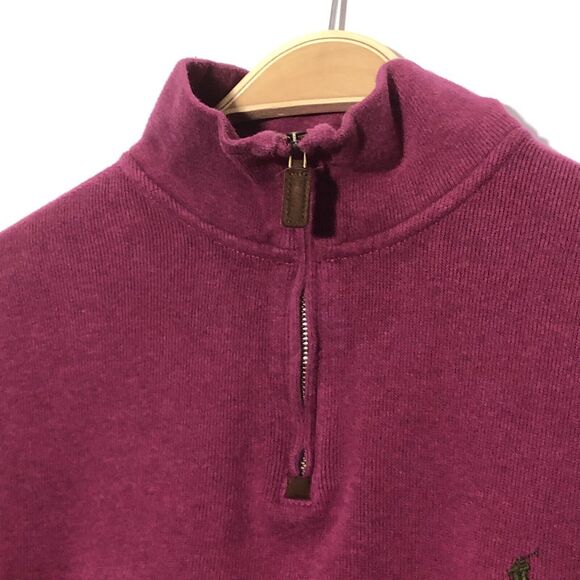 Ralph Lauren Polo Pullover Sweater Mens Large Pink Mauve 1/4 Zip Brown Pony Prep - Picture 2 of 11